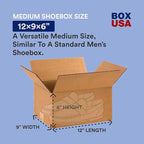 BOX USA Shipping Boxes 12"L x 9"W x 6"H, 25-Pack Small Corrugated Cardboard Boxes for Shipping, Mailing, Packing, Packaging and Storage