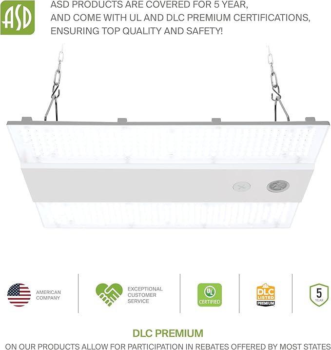 ASD LED Linear High Bay Light Fixture, Commercial Shop Lighting | Dimmable, Power Adjustable, DLC Premium, UL Listed | 100W 15000LM 5000K 100-277V | Warehouse, Garage, Workshop Lamp | White
