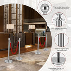 Silver Stanchion Post for Red Carpet, 6 Pack Stanchions and 4pcs Red Velvet Ropes, Fillable Plastic Base can Fill with Sand/Water, Queue Barrier Line Divider for Airport,Parties,Events,Clubs