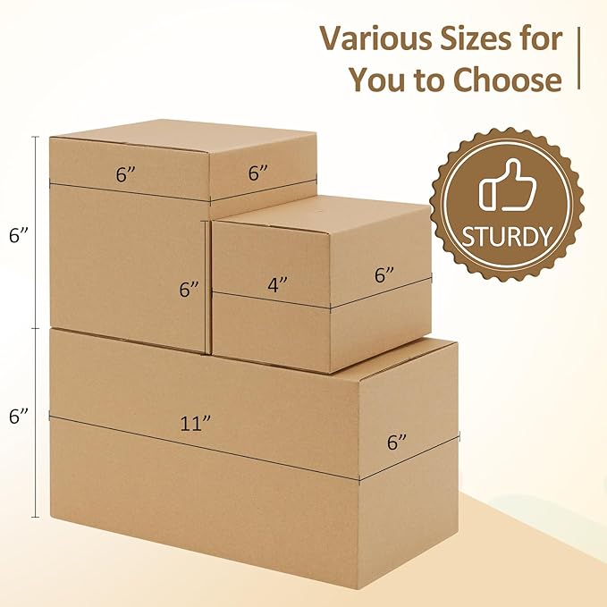 Eupako 6x6x6-Small-Shipping-Boxes-30-Pack-Brown-Corrugated-Box-Mailers, Cardboard Boxes for Packaging Small Business, Mailing