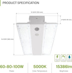 ASD LED Linear High Bay Light Fixture, Commercial Shop Lighting | Dimmable, Power Adjustable, DLC Premium, UL Listed | 100W 15000LM 5000K 100-277V | Warehouse, Garage, Workshop Lamp | White