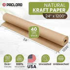 24" x 1200" (100 ft) Natural Kraft Paper Roll – USA Made Non-Toxic, Odorless, 100% Recyclable Brown Wrapping Paper for Shipping, Packaging, Crafting & Gift Wrapping