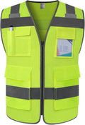 TCCFCCT Mesh Safety Vest for Men Women 5 Pockets Reflective Vest with Reinforced Zipper, High Visibility Construction Work Vest with Tabs for Walkie-talkie, Durable to Use, Meets ANSI/ISEA, Yellow, XXL