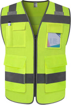 TCCFCCT Mesh Reflective Safety Vest with 5 Pockets High Visibility Vest for Men Women, Work Vest with Horizontal Strip for Walkie-talkie and ID Card, Meets ANSI/ISEA Standards, Yellow, 4XL