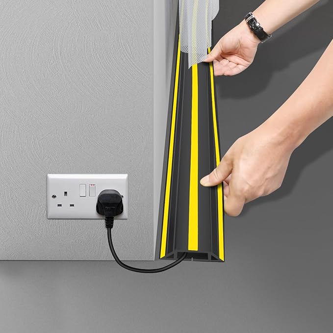 4 ft Cord Covers for Wires on Floor, Heavy Duty PVC Duct Floor Cord Cover, Floor Cable Cover Easy to Unroll Prevent Trip Hazard for Home Office or Outdoor Settings