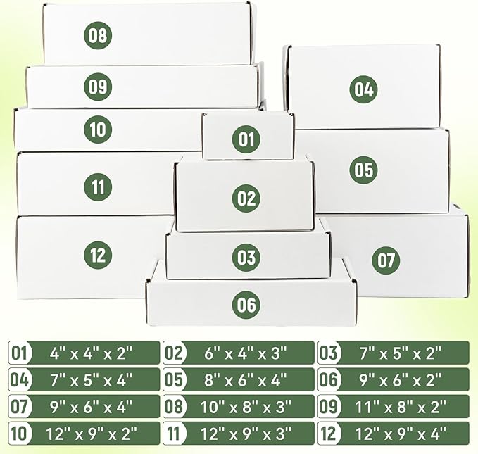 25 Pack 12"x9"x2" inch Small Shipping Boxes White Corrugated Cardboard Box for Small Business, Mailer, Shipping, and Packing