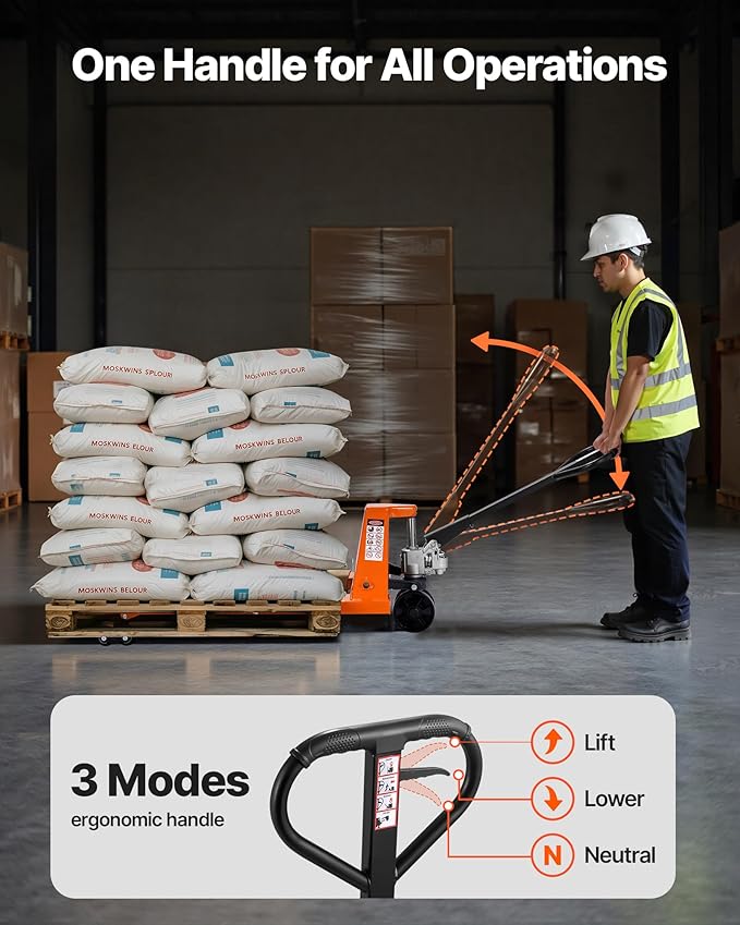 VEVOR Pallet Jack, 6600 lbs Load Capacity, Manual Pallet Truck with 48L x 27W Inch Forks for Material Handling, 3.35-7.1 Inch Fork Lift Height Range, Suitable for Warehouse, Supermarket, Manufacturing
