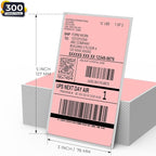 Pink Thermal Labels 3 × 5 Inch Vinyl Self-Adhesive Fanfold Direct Shipping Stickers Waterproof Perforated Printer Decal for Office Warehouse Barcode 300 PCS