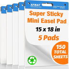 AFMAT Sticky Mini Easel Pads, 15 in x 18 in Flip Chart Paper for Teachers, Super Sticky & Bleed-Resistant, Self-Stick Easel Paper for Office/Classroom/Whiteboard/Wall/Windows, 30 Sheets/Pad, 5 Pads