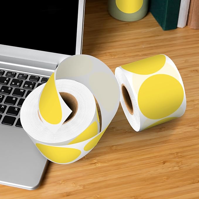 2 - Inch Round Yellow Color - Coding Stickers,4 Rolls, 2000 PCS Multipurpose Strong - Adhesive Labels for Office,Inventory,Organizing