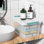 6 Packs Plastic Latch Boxes, 20 L Clear Stackable Storage Container Bin with White Lid