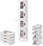 VECELO 4-Tier Tall Narrow Storage Cabinet with Movable Wheels, Adjustable Shelves, Anti-Tip, Slim, for Small Space, Bathroom, Kitchen, Laundry, White