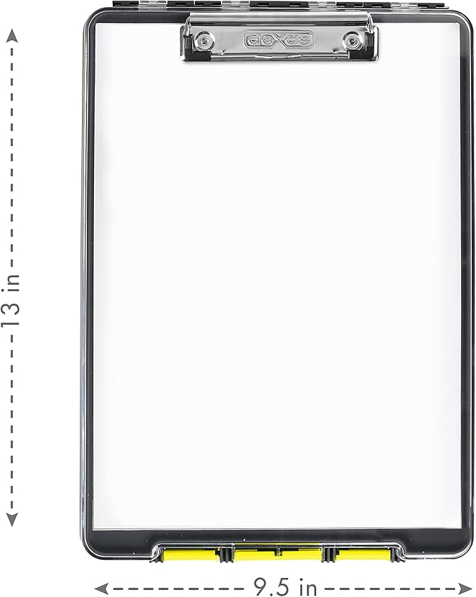 Dexas Clearview Clipcase Clipboard, 13.75 x 9.5 in, Gray/Yellow. See Papers Clearly Outdoors, Stay Organized & Dry. Ideal for Coaching, Teaching, homeschooling, Art, Trades & Medical pros(Pack of 6)