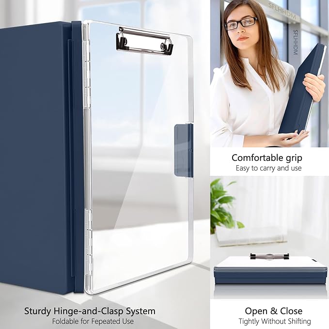 Clipboard with Storage,Heavy Duty Clip Boards 8.5x11 with 2 Storage Case,Clear Visible Top Panel Storage Clipboards,Side Opening Clip Boards,Nursing Clipboard Folder Case for Office Supplies-Grey Blue