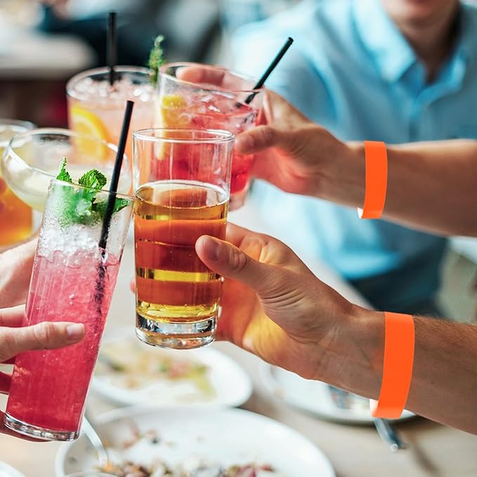 1200 Pcs Plastic Paper Wristbands for Events Neon Color Wrist Bands Concert Identification Wristbands Paper Bracelets Wristbands Party Hand Bands (Orange)