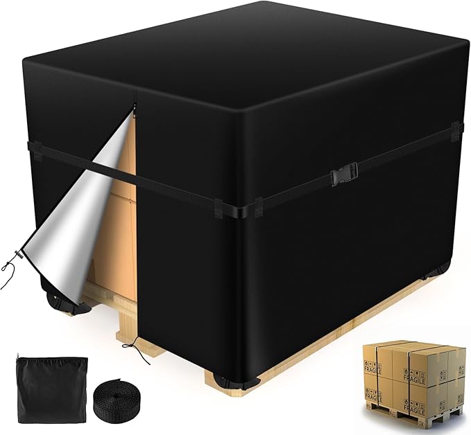 Pallet Covers 48x60x48 Inches - 900D Heavy Duty Waterproof, Triple Protection (Zipper, Reinforced Rope, 4 Buckles) for Industrial Storage & Shipping Supplies (48x60x48 Inches)