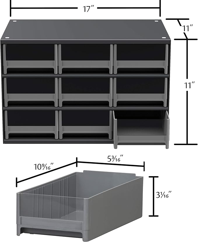 Akro-Mils Steel Garage Storage Cabinet, Small Parts Organizer Metal Cabinet for Hardware, Nails, Screws, Bolts, Nuts, and More, 17" W x 11" D x 11" H, 9-Drawer, Gray Cabinet/Gray Drawers (19909)