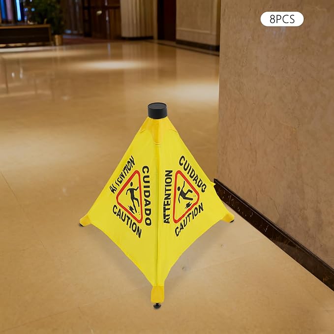 Caution Wet Floor Sign with Storage Tube 20 Inch Folding Commercial Wet Floor Pop Up Cones Slippery When Wet Sign for Restaurant, Supermarket, Restroom (8)