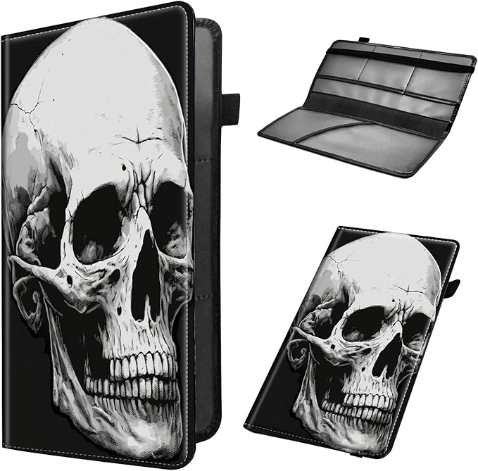 Car Registration and Insurance Holder, Leather Car Glove Box Organizer, Cool Car Accessories for ID, Driver's License Cards & Essential Document,business cards,Men&WomenBlack White Skull