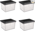 Sterilite File Box, Stackable Storage Bin with Lid, Plastic Container to Organize Taxes, Papers in the Home, Office, Clear Base with Black Lid, 4-Pack