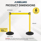 6 Pack Stanchions with Retractable Belts - Heavy Duty Crowd Control Barriers with Weighted Rubber Base, Retractable Belt Stanchions for Queue Line, Events, Public Safety(Yellow，6 Pack）