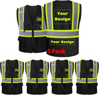Safety Vest Customize Logo with 5 Pockets & Zipper Reflective High Visibility Vest Class 2 Outdoor Workwear