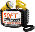 50 Amp Generator Cord, 50FT 50 Amp RV Extension Cord with Twist Lock, Generator Cable 50A 4 Prong Yellow, NEMA 14-50P/SS2-50R Heavy Duty STW Wire for RV Camper & House