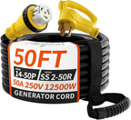 50 Amp Generator Cord, 50FT 50 Amp RV Extension Cord with Twist Lock, Generator Cable 50A 4 Prong Yellow, NEMA 14-50P/SS2-50R Heavy Duty STW Wire for RV Camper & House