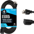 13 Amp Outdoor Extension Cord 6 ft, 16/3 SJTW 6 Foot Black Extension Cord 3 Prong, Weatherproof Exterior Power Cable for Outside Lights & Lawn, UL Certified - US Veteran Owned