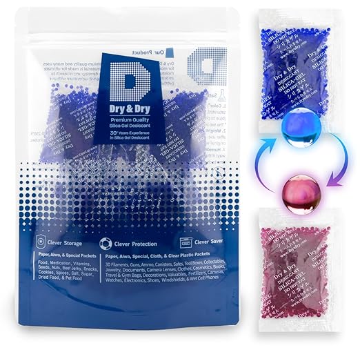 Dry & Dry 10 Gram [1000 Packets] Blue Indicating(Blue to Pink) Silica Gel Packets Desiccants Silica Gel Packets - Rechargeable Silica Packets, Silica Gel, Silica Gel Packs