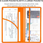 Premium Car Registration & Insurance Card Holder with Magnetic Shut, Vehicle Glove Box Car Organizer - For Documents, Cards, License (Orange)