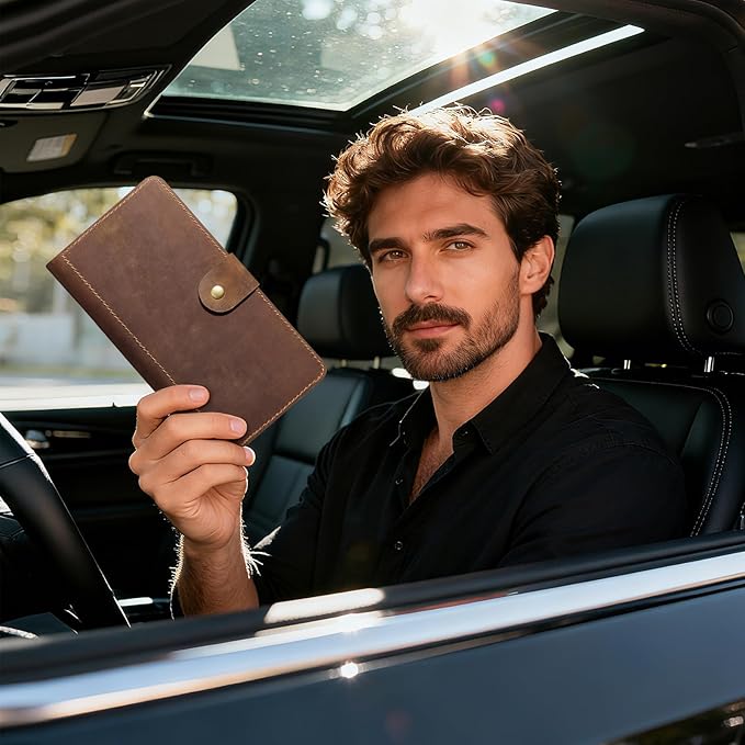 CoBak Genuine Leather Car Registration and Insurance Holder–Luxury Vehicle Glove Box Organizer, Premium Auto Document Case with Magnetic Closure for License, Cards & Papers