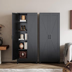 Black Tall Farmhouse Metal Pantry Linen Storage Cabinet and Organizers - Cupboard 75" H x31.5 W x15.7 D Rustic Hutch Cabinet Bookcase with Doors and Adjustable Shelves for Home Office
