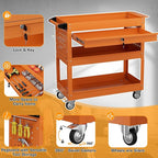 3 Tier Tool Cart on Wheels with Drawers - Three Tier Rolling Cart with Lockable Storage - Mechanic Tool Chest - Tool Chest with Wheels Used in Garage, Indoors, Workshop (Orange)