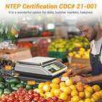 NTEP Certified Scale Price Computing, 60lb Capacity, 0.01lb Readability Rechargeable Commercial Food Produce Scale for Farmers Markets, Grocery Stores, Delis, Legal for Trade, COC #21-001