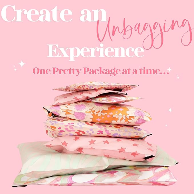 6x9 Designer Poly Mailer 100 Pack Heavy Duty Waterproof Self Seal Shipping Bags for Small Business Large Mailing Envelopes Bulk Tear Resistant Cute Packaging Happy Hearts