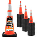 Xpose Safety 36 Inch Orange Traffic Cones Heavy Duty 15lb with 6" & 4" Collars, 48 Pack - Multipurpose PVC Plastic Safety Cone for Parking, Soccer, Caution, Kids and Construction - DOT Approved