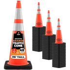 Xpose Safety 36 Inch Orange Traffic Cones Heavy Duty 15lb with 6" & 4" Collars, 48 Pack - Multipurpose PVC Plastic Safety Cone for Parking, Soccer, Caution, Kids and Construction - DOT Approved