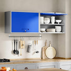 Yizosh Metal Storage Cabinet with Doors & Shelves - Wall Mounted, Floating - Blue Gray, 21.6" H - For Garage, Basement, Kitchen, Warehouse