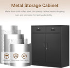 Metal Storage Cabinet with 2 Drawers and Shelves,36"H Locking Kitchen Storage Cabinets,Adjustable Shelf File Cabinet with Doors for Home Office, Garage,Laundry Room,Basement,Utility Room-Black
