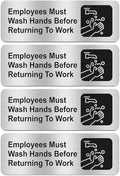 Faittoo Employees Must Wash Hands Before Returning to Work Sign, (4 Pack) Rust Free Brushed Aluminum Sign with Symbols, Self-adhesive, for Restaurant, Salons, Hotel, Rest Stops, Public Restrooms