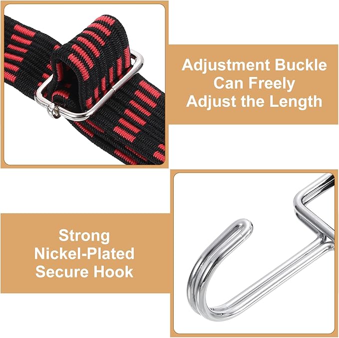 uxcell 2Pcs Adjustable Bungee Cords with Hooks, 79 Inch Flat Heavy Duty Elasticity Straps Rubber Bungee Cords with Buckle for Outdoor, Camping, Tarp, Bike Rack, Luggage, Black Red