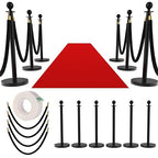 6Pcs Stanchions and Velvet Ropes, Black Stanchions with Retractable Belts, Crowd Control Barriers with Hollow Base, Red Carpet Ropes and Posts for Event & Party Supplies
