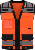 Class 2 High Visibility Reflective Safety Vests Women & Men With 15 Pockets And Zipper Front,Meets Ansi/Isea Standards