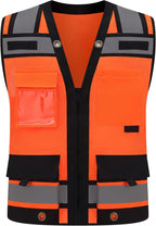Class 2 High Visibility Reflective Safety Vests Women & Men With 15 Pockets And Zipper Front,Meets Ansi/Isea Standards