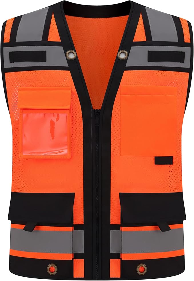 Class 2 High Visibility Reflective Safety Vests Women & Men With 15 Pockets And Zipper Front,Meets Ansi/Isea Standards