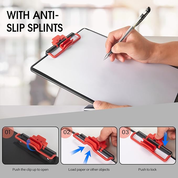 Clipboards with Pen Holder A4 Size 12.5x9 Inch Aluminum Protection Edge Clip Board for Classrooms, Offices, School, Doctor, Coaches [Upgraded Clip] (Black, 2 Pack)