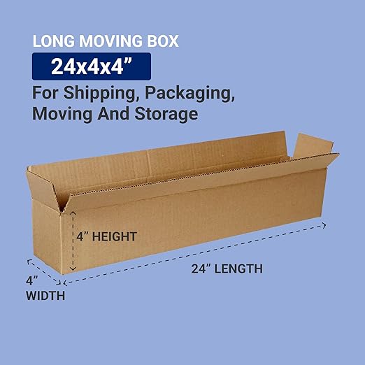 BOX USA Shipping Boxes 24"L x 4"W x 4"H 25-Pack Long Corrugated Boxes for Moving, Shipping, Mailing, Packing, Packaging and Storage