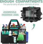 Boczif Cleaning Caddy Bag Wearable, Cleaning Caddy Supplies Organizer with Handle, Shoulder Straps & Detachable Divide, Cleaning Tool Organizers Tote Bag for Cleaners & Housekeepers (Green)