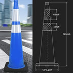 6 Pack 36" Large-Sized PVC Traffic Cones with Heavy-Duty Black Base, Garage Parking Lot Cones Structurally Stable Weatherproof Road Construction Safety Cones (6, Blue, 36" Extra Large)